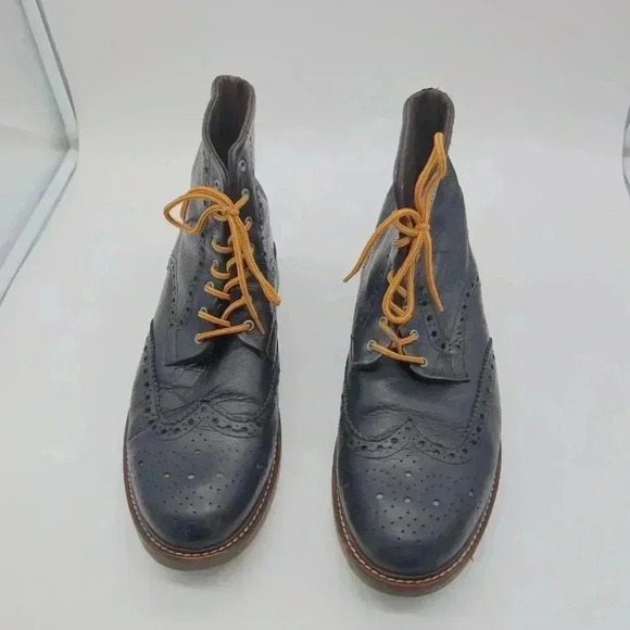 Black Leather Wing Tip Combat Boots Men's sz 12 by Floyd made in Portugal - Picture 4 of 10